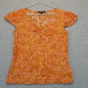 Tribella Orange Patterned Short Sleeve Women's Top